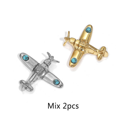 2 бр. 3D изтребител от неръждаема стомана, тюркоазен чар, златни висулки за изработка на бижута Направи си сам, колие, чар, търговия на едро