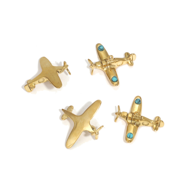 2 бр. 3D изтребител от неръждаема стомана, тюркоазен чар, златни висулки за изработка на бижута Направи си сам, колие, чар, търговия на едро