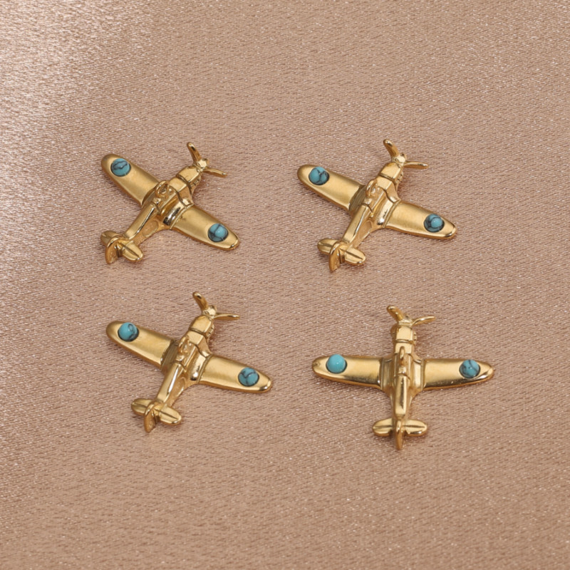 2 бр. 3D изтребител от неръждаема стомана, тюркоазен чар, златни висулки за изработка на бижута Направи си сам, колие, чар, търговия на едро