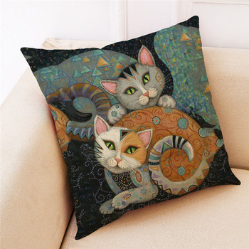 New Art Mural Cat Print Μαξιλαροθήκη για καναπέ Animal Design Vintage Μαξιλαροθήκη 45x45cm Διακοσμητικό κάλυμμα μαξιλαριού σπιτιού
