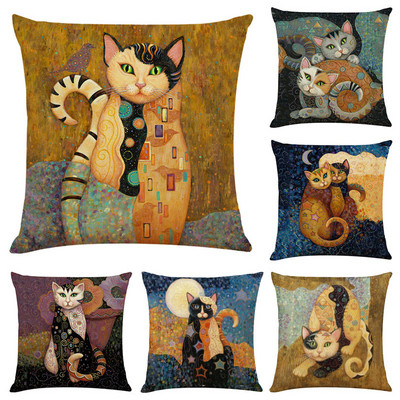 Új Art Mural Cat Print vászon párnahuzat kanapéhoz Animal Design Vintage párnahuzatok 45x45cm otthoni dekoratív párnahuzat