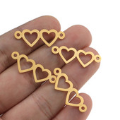 5 vnt/stal. Auksinė nerūdijančio plieno dviguba širdies žavesio jungtis, skirta apyrankių karolių tuščiaviduriams pakabukams, pasidaryk pats papuošalams gaminti