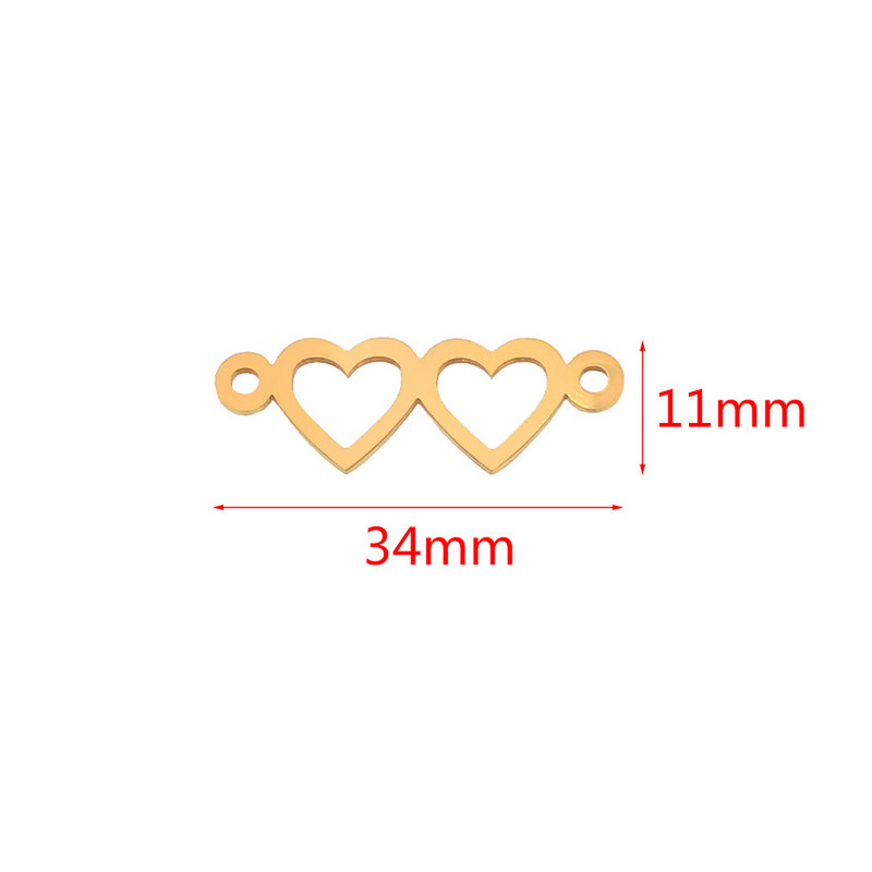 5 vnt/stal. Auksinė nerūdijančio plieno dviguba širdies žavesio jungtis, skirta apyrankių karolių tuščiaviduriams pakabukams, pasidaryk pats papuošalams gaminti