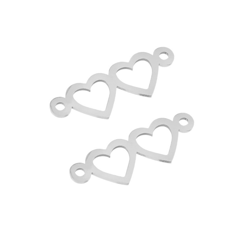 5 vnt/stal. Auksinė nerūdijančio plieno dviguba širdies žavesio jungtis, skirta apyrankių karolių tuščiaviduriams pakabukams, pasidaryk pats papuošalams gaminti