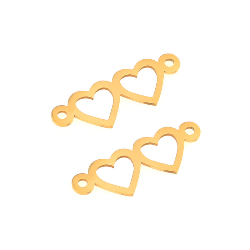 5 vnt/stal. Auksinė nerūdijančio plieno dviguba širdies žavesio jungtis, skirta apyrankių karolių tuščiaviduriams pakabukams, pasidaryk pats papuošalams gaminti