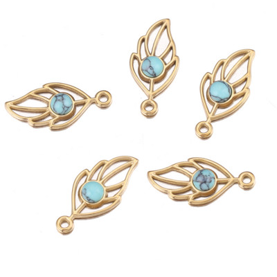 5 vnt medžio lapų nerūdijančio plieno turkio spalvos žavesio natūralaus akmens pakabukas papuošalų kūrimui „pasidaryk pats“