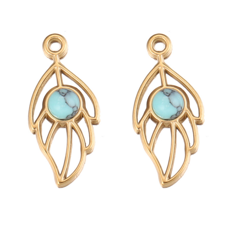 5 vnt medžio lapų nerūdijančio plieno turkio spalvos žavesio natūralaus akmens pakabukas papuošalų kūrimui „pasidaryk pats“