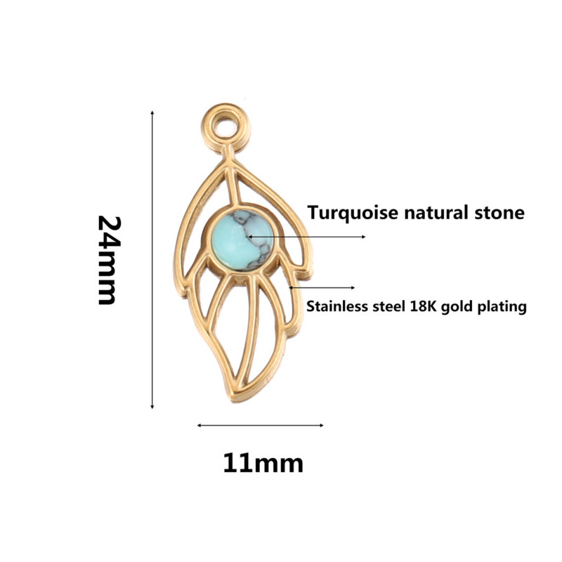 5 vnt medžio lapų nerūdijančio plieno turkio spalvos žavesio natūralaus akmens pakabukas papuošalų kūrimui „pasidaryk pats“