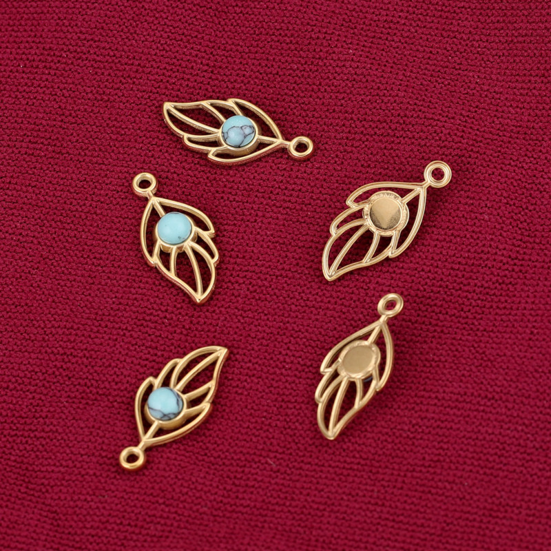 5 vnt medžio lapų nerūdijančio plieno turkio spalvos žavesio natūralaus akmens pakabukas papuošalų kūrimui „pasidaryk pats“