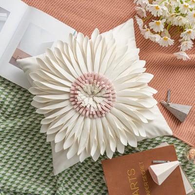 Modni moderni stil Ružičasto bijeli jastuci za bacanje 45*45 cm baršunasti šavovi 3D jastučić s krizantemama Jastuk oko struka Plava jastučnica