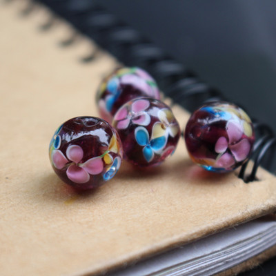 10 vnt 12 mm 14 mm rankų darbo stiklo šviestuvų karoliukai Gėlė Tiesiog purpurinė žalia ruda spalva papuošalų gamybai didmeninė ir mažmeninė prekyba