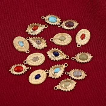 5 бр. Неръждаема стомана Gold Teardrop овални талисмани Висулки от естествен камък за жени Колие Изработка на бижута Находки на едро