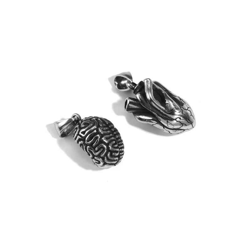 316L nerūdijančio plieno 3D širdis ir smegenys Pakabukai papuošalų gamyboje Retro atspalvių pakabukai Apyrankė „Pasidaryk pats“ vandeniui atsparus karoliai