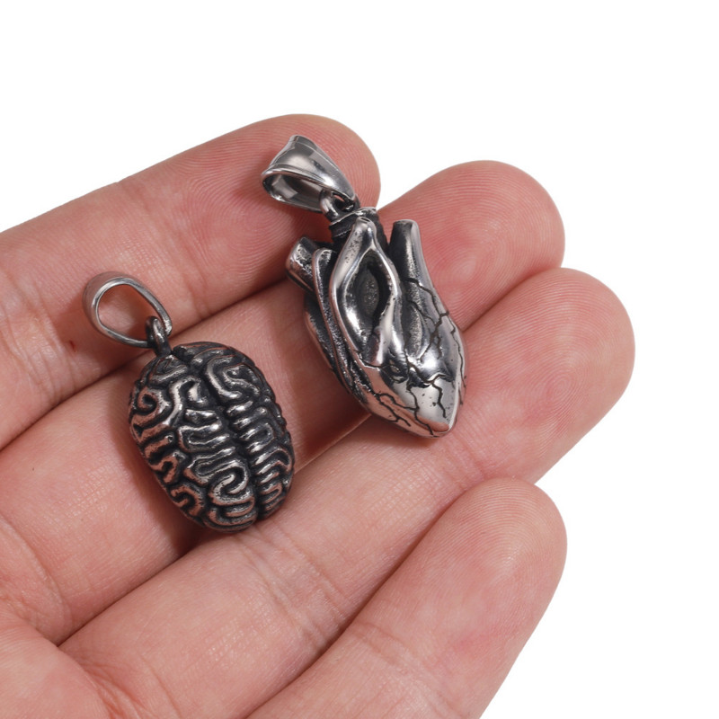 316L nerūdijančio plieno 3D širdis ir smegenys Pakabukai papuošalų gamyboje Retro atspalvių pakabukai Apyrankė „Pasidaryk pats“ vandeniui atsparus karoliai