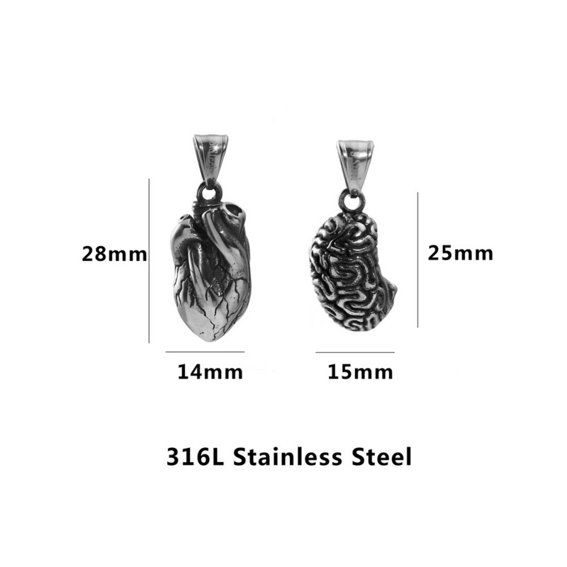 316L nerūdijančio plieno 3D širdis ir smegenys Pakabukai papuošalų gamyboje Retro atspalvių pakabukai Apyrankė „Pasidaryk pats“ vandeniui atsparus karoliai