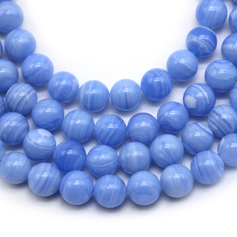 Mėlyni nėriniai agatai, akmeniniai chalcedonai, apvalūs laisvi tarpiniai karoliukai 4 6 8 10 12 mm Pasirinktinis dydis papuošalams gaminti „pasidaryk pats“ apyrankė