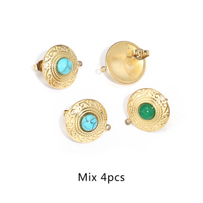 4 vnt. Naujausi natūralaus akmens turkio spalvos nerūdijančio plieno retro auskarų stulpeliai su skylute aukso tono „pasidaryk pats“ auksinių auskarų priedai