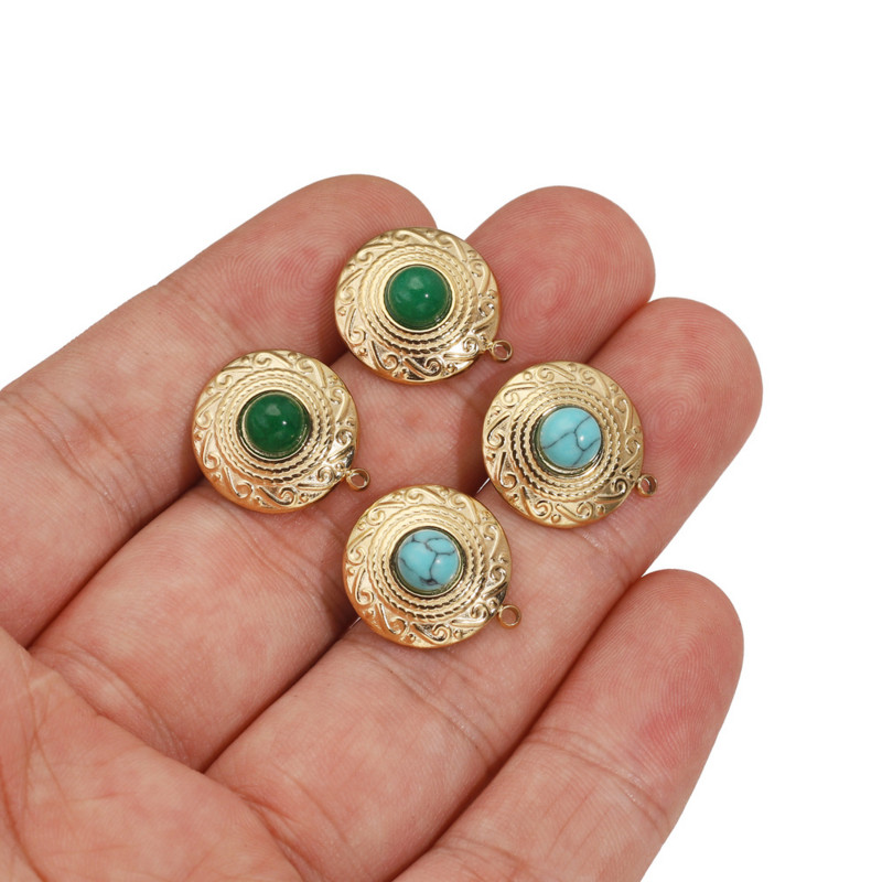 4 vnt. Naujausi natūralaus akmens turkio spalvos nerūdijančio plieno retro auskarų stulpeliai su skylute aukso tono „pasidaryk pats“ auksinių auskarų priedai