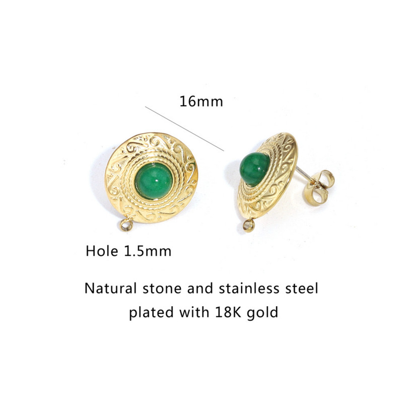 4 vnt. Naujausi natūralaus akmens turkio spalvos nerūdijančio plieno retro auskarų stulpeliai su skylute aukso tono „pasidaryk pats“ auksinių auskarų priedai