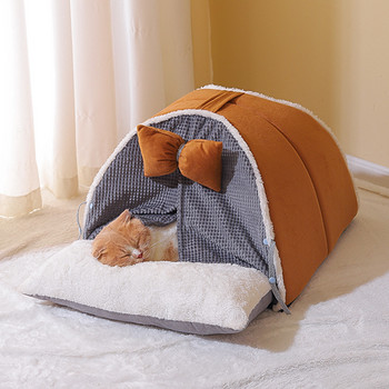 Πολυτελές ημι-κλειστό κρεβάτι ρείθρων για γάτες Tent Teepee Στρώμα ρείθρων Χαριτωμένο διακοσμητικό PP βαμβακερό γέμισμα Ζεστό αναπνεύσιμο όλες τις εποχές