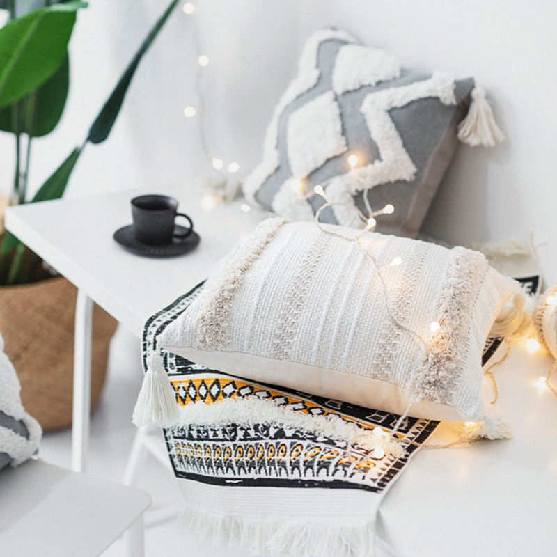 Europietiško stiliaus keturių kampų nėrinių kutų pagalvėlė biuro juosmens pagalvė, medvilninė sijoninė sofa pagalvės užvalkalas kėdės padėklas