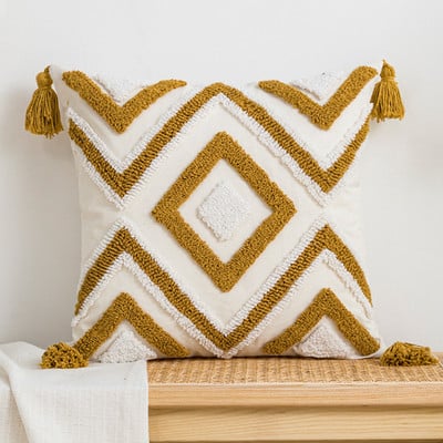 Geometrikus hímzett párnahuzat pamut bojtos rojtos párnahuzat 45*45/30*50cm dekoratív otthoni párnahuzat kanapéhoz