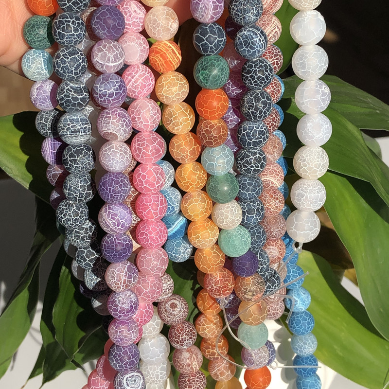 Natūralūs spalvingi šalčio įtrūkę agatai akmuo Matinis svajonių ugnies drakonas, oniksas, laisvas tarpinis karoliukas papuošalams. Apyrankė „pasidaryk pats“