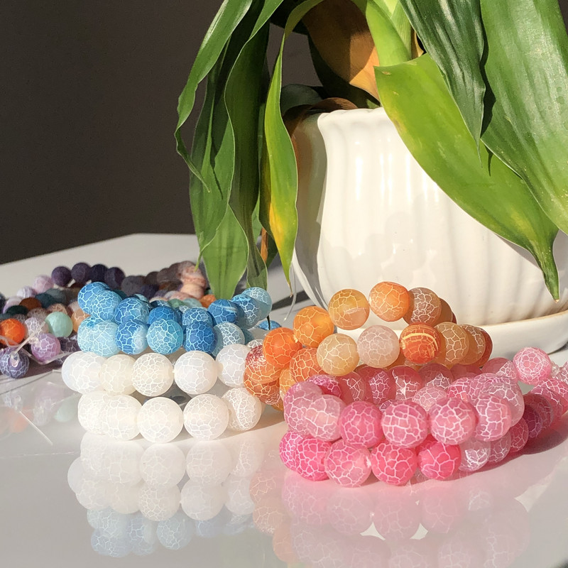 Natūralūs spalvingi šalčio įtrūkę agatai akmuo Matinis svajonių ugnies drakonas, oniksas, laisvas tarpinis karoliukas papuošalams. Apyrankė „pasidaryk pats“