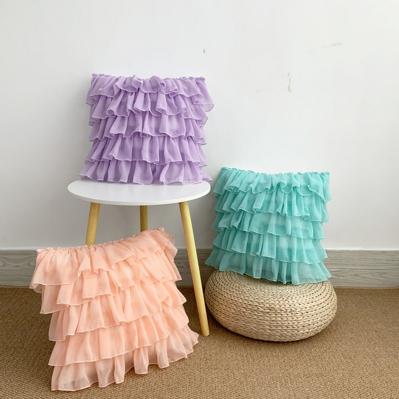 Prabangus šifono pyrago sijono pagalvės užvalkalas madingi saldainiai, solidūs nauji lotoso lapų sofos užtrauktukai pagalvėlės dekoratyvinis užvalkalas svetainei