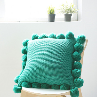 Párnahuzat Fehér zöld narancssárga kék tömör kötött párnahuzat nagy pompon kanapéval, otthoni dekorációval 45*45 cm párnahuzat