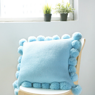 Párnahuzat Fehér zöld narancssárga kék tömör kötött párnahuzat nagy pompon kanapéval, otthoni dekorációval 45*45 cm párnahuzat