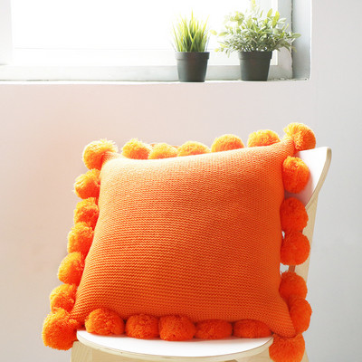 Párnahuzat Fehér zöld narancssárga kék tömör kötött párnahuzat nagy pompon kanapéval, otthoni dekorációval 45*45 cm párnahuzat