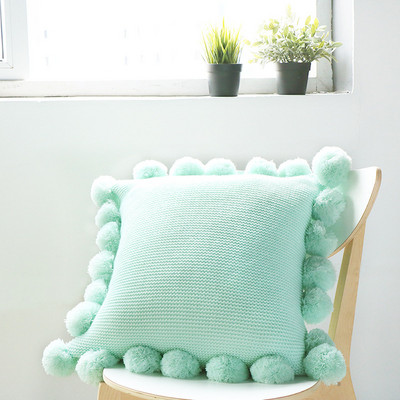 Párnahuzat Fehér zöld narancssárga kék tömör kötött párnahuzat nagy pompon kanapéval, otthoni dekorációval 45*45 cm párnahuzat