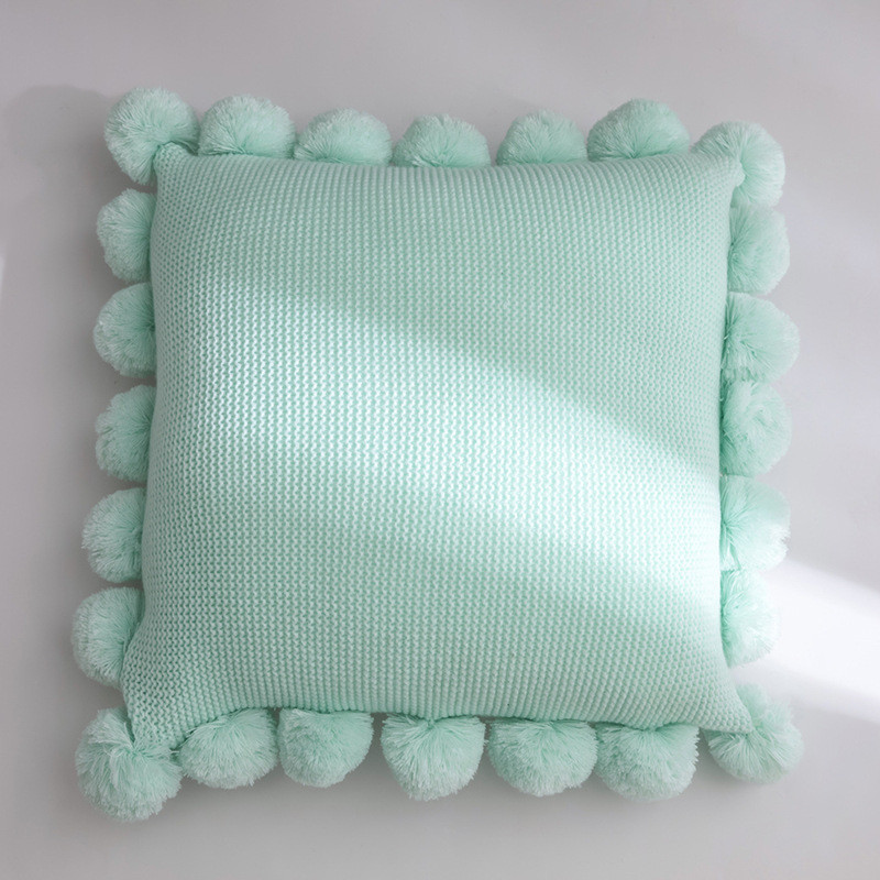 Párnahuzat Fehér zöld narancssárga kék tömör kötött párnahuzat nagy pompon kanapéval, otthoni dekorációval 45*45 cm párnahuzat