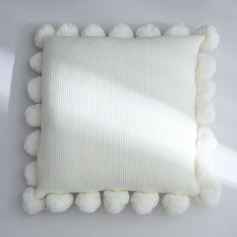 Párnahuzat Fehér zöld narancssárga kék tömör kötött párnahuzat nagy pompon kanapéval, otthoni dekorációval 45*45 cm párnahuzat
