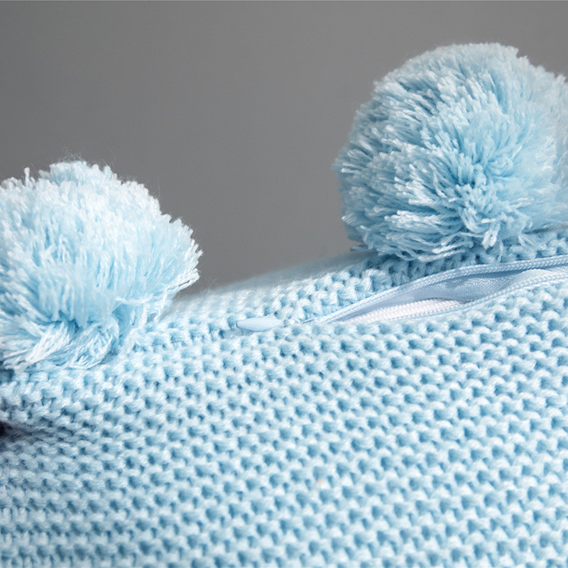 Párnahuzat Fehér zöld narancssárga kék tömör kötött párnahuzat nagy pompon kanapéval, otthoni dekorációval 45*45 cm párnahuzat