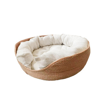 Αποσπώμενο στρογγυλό μαξιλάρι ιαπωνικού στιλ + μακρύ μαξιλάρι + υφασμένη δροσερή φωλιά γάτας 3 ΤΕΜ/ΣΕΤ Ξυστό κρεβατιού γενικής χρήσης σκύλου Four Seasons