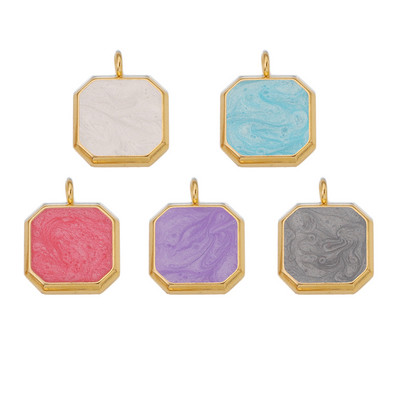 5 бр. Камък от емайл от неръждаема стомана Цветни талисмани Висулки с покритие от  злато Квадратни талисмани за висящи Направи си сам изработка на колие за обеци