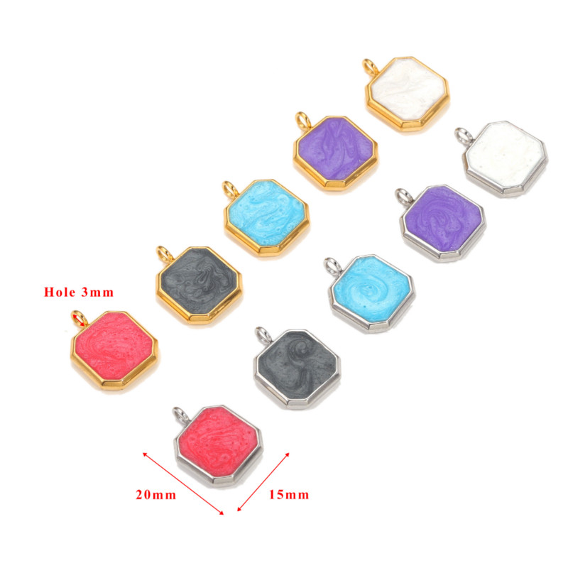 5 бр. Камък от емайл от неръждаема стомана Цветни талисмани Висулки с покритие от  злато Квадратни талисмани за висящи Направи си сам изработка на колие за обеци