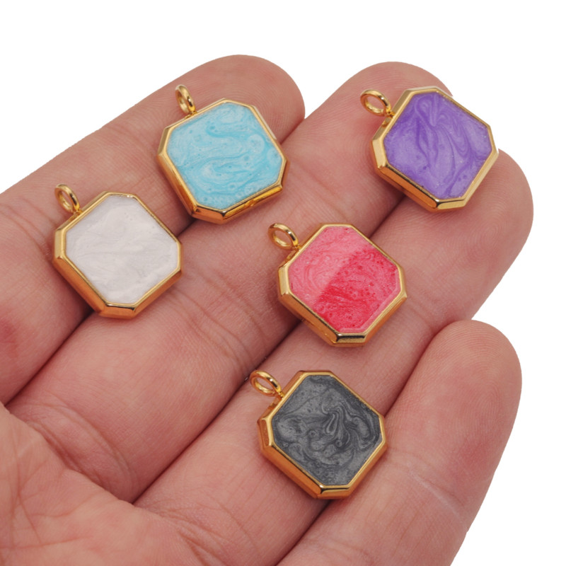 5 бр. Камък от емайл от неръждаема стомана Цветни талисмани Висулки с покритие от  злато Квадратни талисмани за висящи Направи си сам изработка на колие за обеци