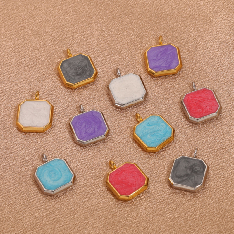 5 бр. Камък от емайл от неръждаема стомана Цветни талисмани Висулки с покритие от  злато Квадратни талисмани за висящи Направи си сам изработка на колие за обеци