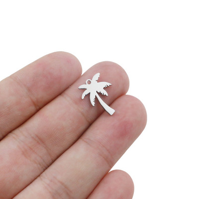 5 бр./лот 14x17 мм висулка Палмово дърво от неръждаема стомана Кокосови палми Чар висулки за изработка на бижута Висулки с кокосово дърво