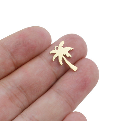 5 бр./лот 14x17 мм висулка Палмово дърво от неръждаема стомана Кокосови палми Чар висулки за изработка на бижута Висулки с кокосово дърво