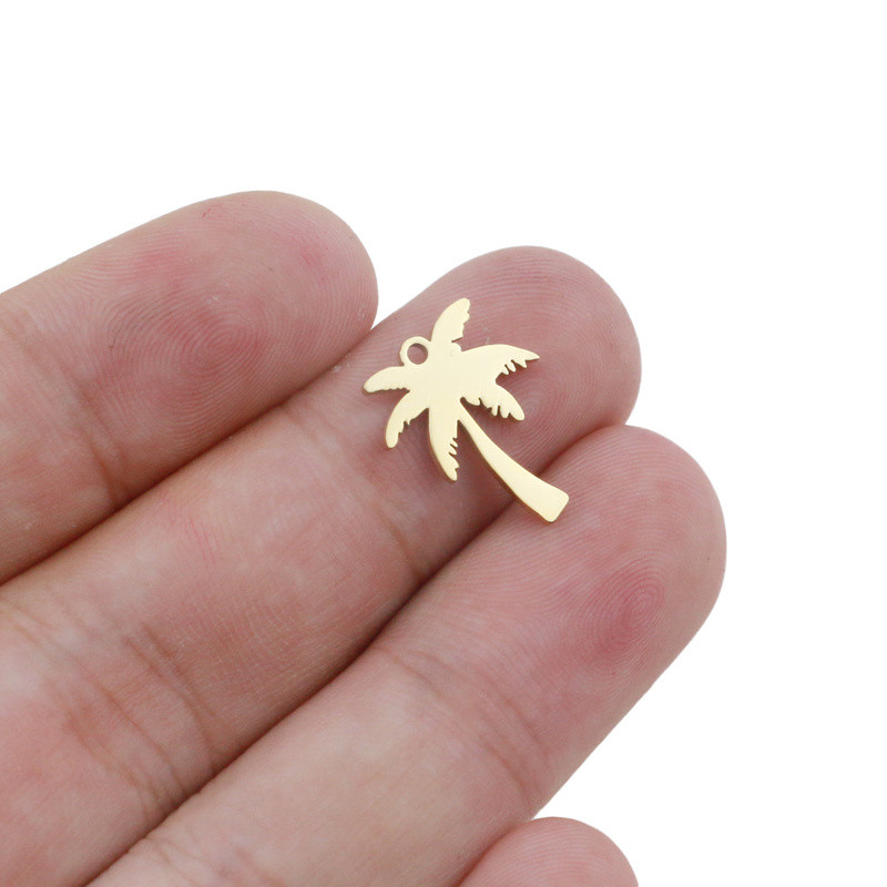 5 бр./лот 14x17 мм висулка Палмово дърво от неръждаема стомана Кокосови палми Чар висулки за изработка на бижута Висулки с кокосово дърво