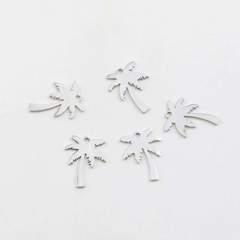 5 бр./лот 14x17 мм висулка Палмово дърво от неръждаема стомана Кокосови палми Чар висулки за изработка на бижута Висулки с кокосово дърво