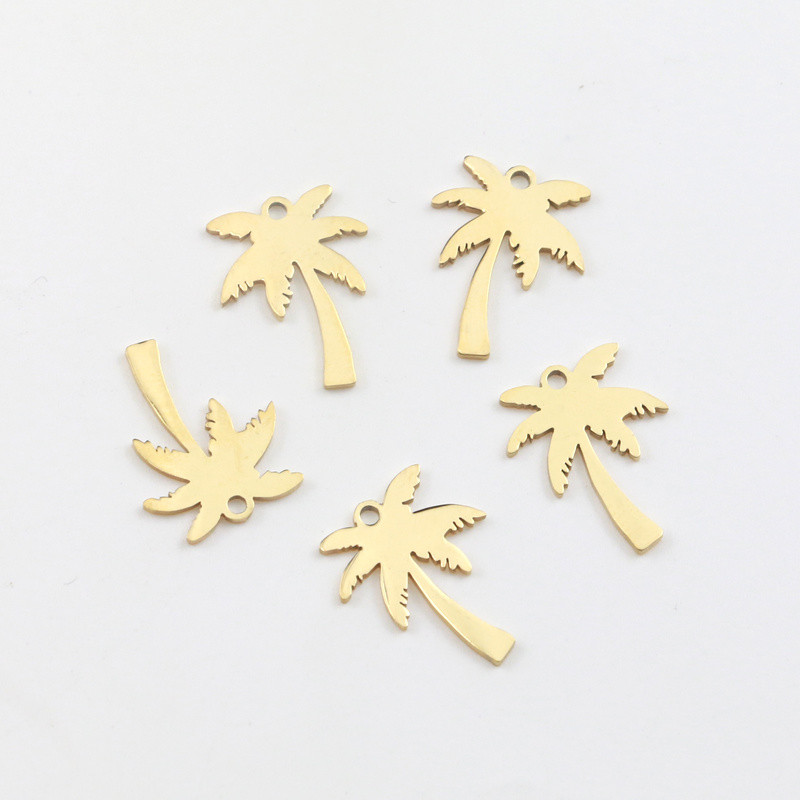5 бр./лот 14x17 мм висулка Палмово дърво от неръждаема стомана Кокосови палми Чар висулки за изработка на бижута Висулки с кокосово дърво