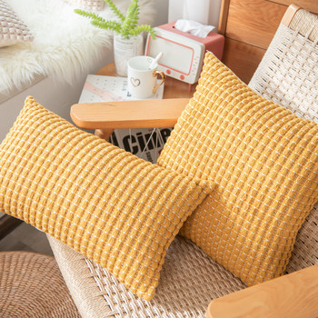 Κάλυμμα μαξιλαριού καναπέ από λινό κίτρινο λευκό ζακάρ καρό καλύμματα μαξιλαριών Boho για σαλόνι με φερμουάρ ανοιχτά μαξιλάρια Νέο διακοσμητικό μαξιλάρι