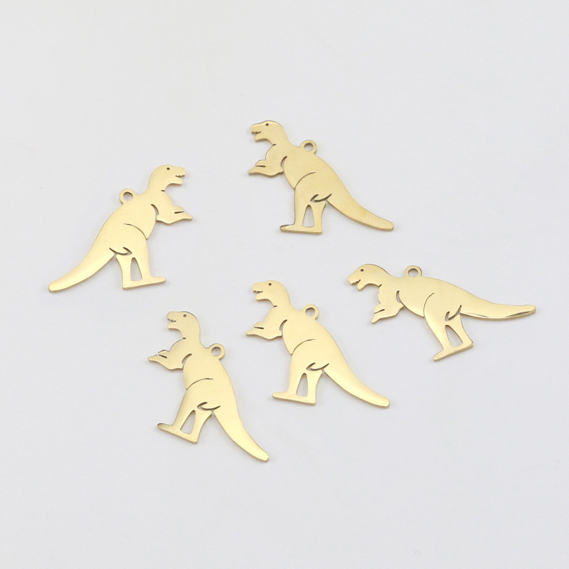 5 бр./лот Покрити от неръждаема стомана златни динозаври висулка Талисмани за Направи си сам Колие с животни Находки Занаяти Изработка на бижута Плаващ