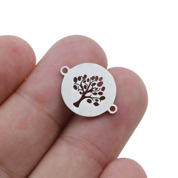 10 τμχ/παρτίδα 15 mm από ανοξείδωτο ατσάλι Life Tree Charms Fit Connector βραχιόλι Γούρι βραχιόλι κολιέ για DIY χειροποίητα κοσμήματα