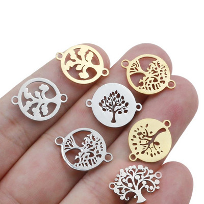 10 τμχ/παρτίδα 15 mm από ανοξείδωτο ατσάλι Life Tree Charms Fit Connector βραχιόλι Γούρι βραχιόλι κολιέ για DIY χειροποίητα κοσμήματα